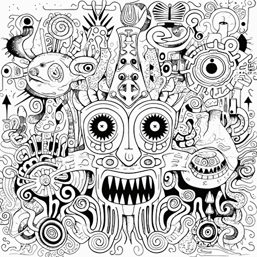 2d illustration, simple vector weird coloring page