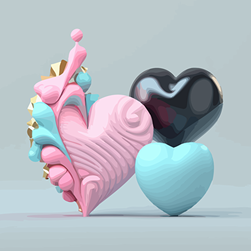 candy coated, a pink heart, a baby blue heart and a chrcoal heart, fancy, vector