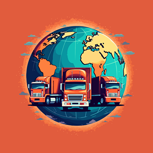 a vector illustration of trucks driving on a globe