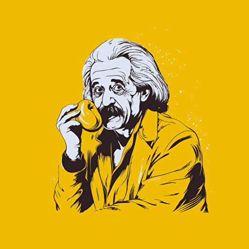 Albert Einstein eating a banana, colorful vector art