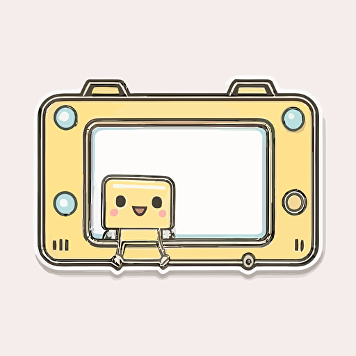 vector sticker design, transparent background, rectangle wide border plain inside, cute kawaii style, small robot in lower right corner smiling,pastel yellow tones