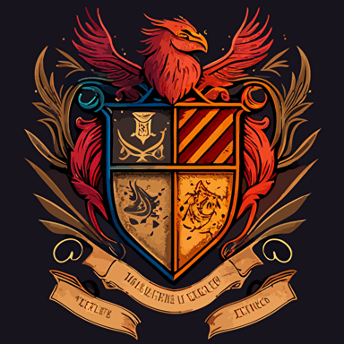 a college school Crest representing the element of fire, Harry Potter universe, vector art low detail.
