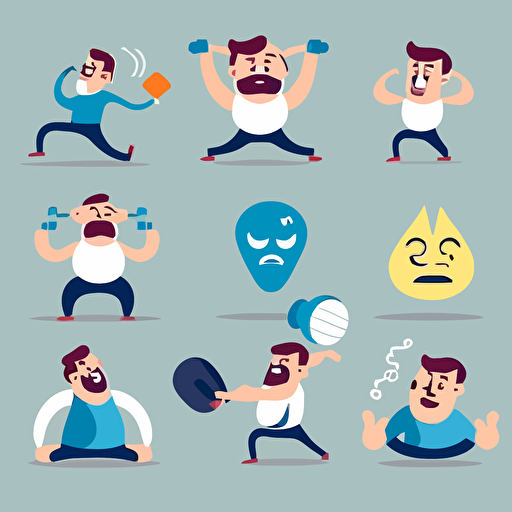 vector <emotion> people doing different activities like weightlifting, running, yoga, and meditation.