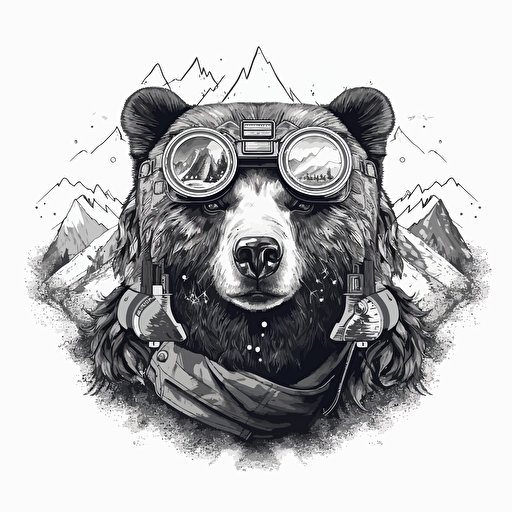 bear with binoculars, vector icon, black and white, white background ::vector style
