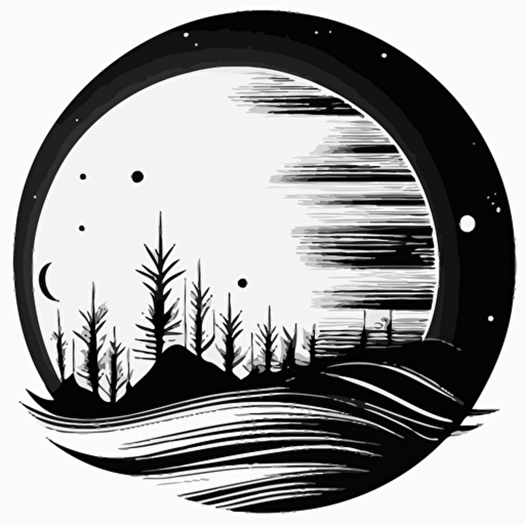 Draw a complete full moon, LOGO design, vector paper, black line on white background, simple, add full moon after this picture, LOGO design, vector paper, black line on white background, simple, black and white, elegant, thick black line, draw only Contour, Contour Art