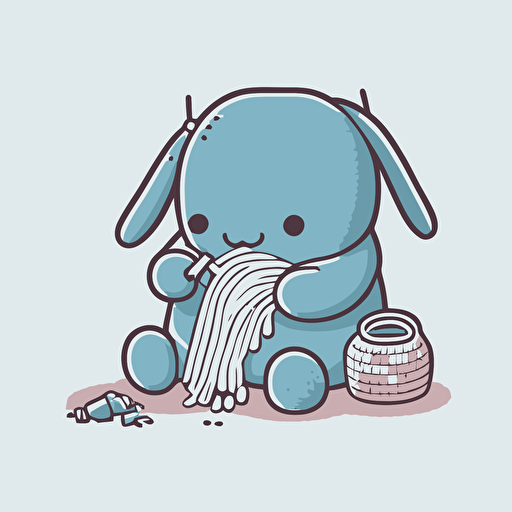 a simple vector style logo of a bunny creature knitting a blanket with yarn
