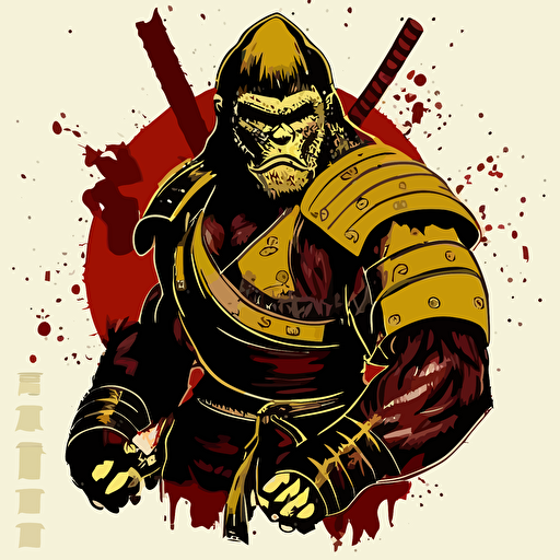 vector illustration, jiu jitsu, gorilla, samurai, kandji. Vector style. Only upperbody, helmet