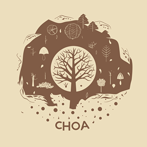 Flat vector logo for eco-friendly Mexican fast-food restaurant La Choza, featuring hut silhouette, earthy colors, sustainable symbols