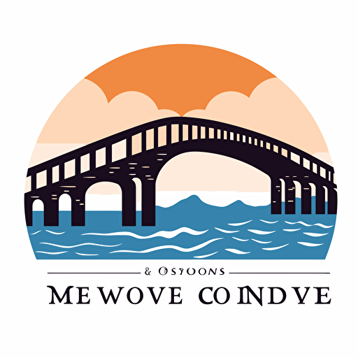 a company logo featuring a Roman bridge silhouette, symbolizing the challenge of venturing into a new world. Incorporate elements that evoke a sense of exploration, innovation, and determination, simple 2d vector art, White background, no shadow