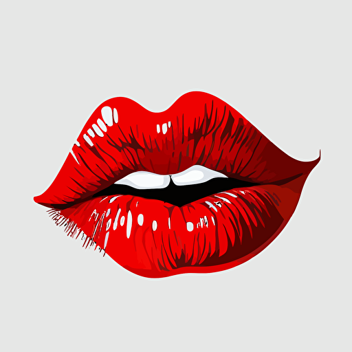 kissing red lips, sports logo style, white background, vector, flat