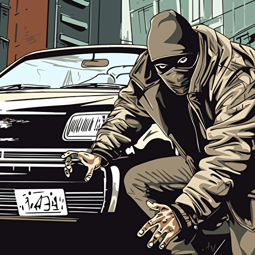 street level gangsta stealing a car, vector art