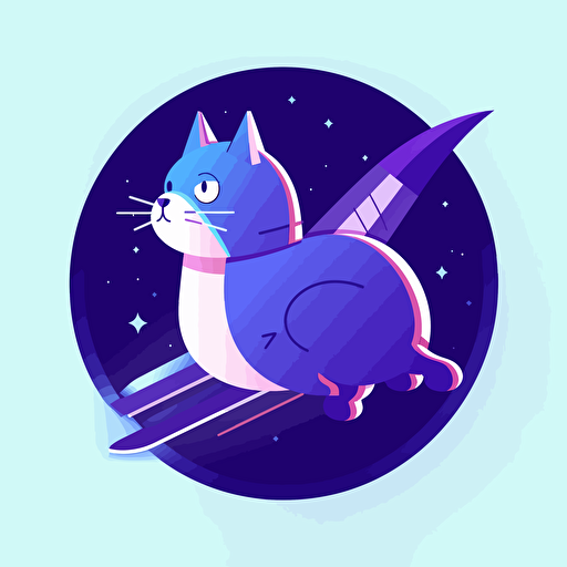 flat 2d vector logo of a space traveling cat for nft collection, minimalist, purple and blue colors