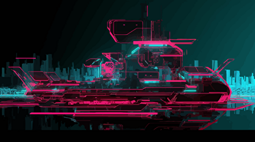 a conceptual design of what AI looks like, vectorized, wireframe, futuristic, vibrant colors, use blacks, pinks and cyan