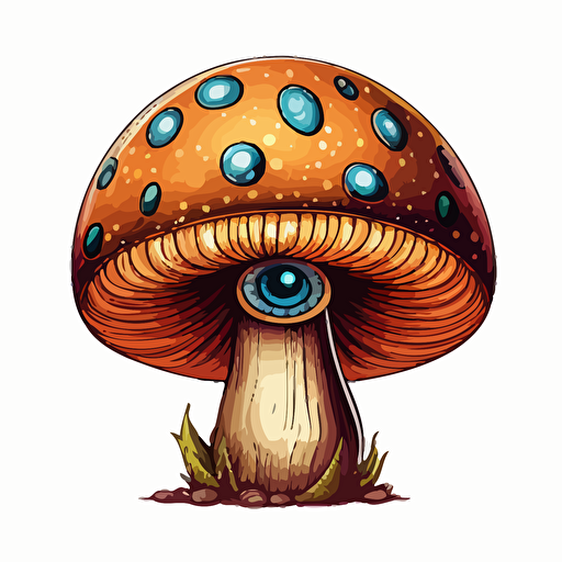 handdrawn mushroom, vector art, earthy colours, symmetrical, isolated white background