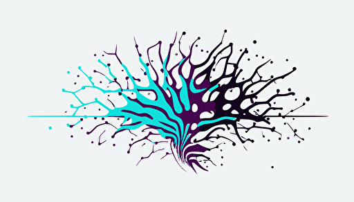 abstract vector minimalist logo of a neural network, cyan and purple with white background