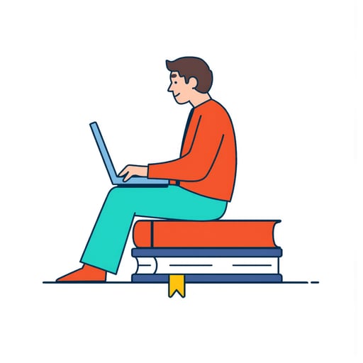 a person sitting on books