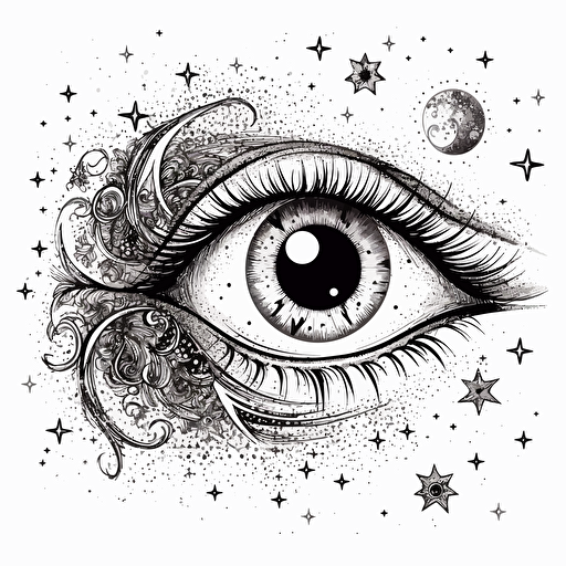 Stars and Moon in the eye vector drawing white background