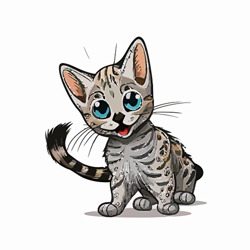 A cartoon mini bengal silver cat vector illustration meowing cute