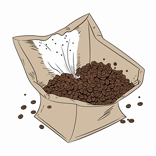 simple vector illustration of coffee beans bursting out of an envelope set against a white background
