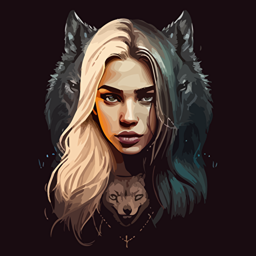 illustrator, vector, a beautiful girl with wolf head,