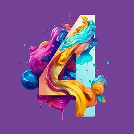 a cool illustration of the number 4 vector art design milk. palette only purple blue and green