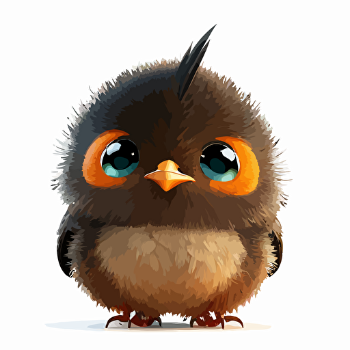 A baby fur colibri, smiling, orange eyes, white background, vector art , pixar style