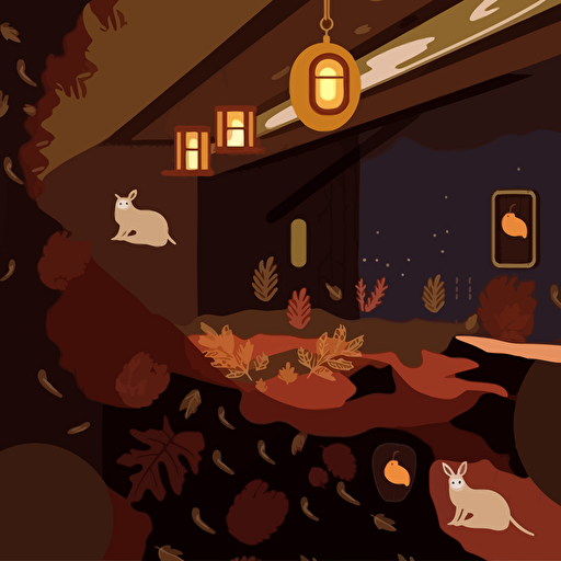 walls decorated with rabbit and moon vectorial contemporary symbols in warm autumn colors