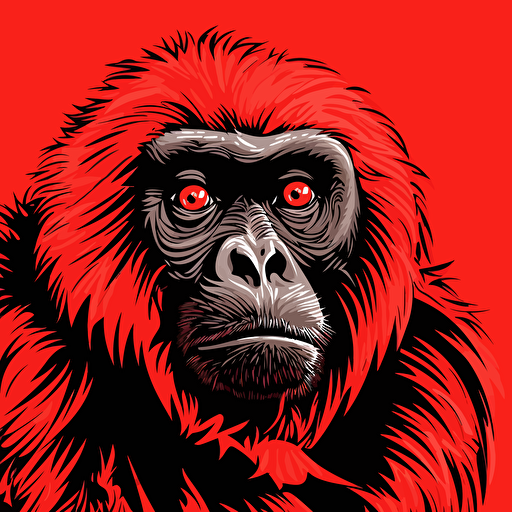 Vector illustration black and white Howler monkey on red background