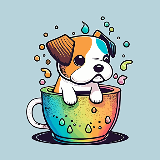 jack russel drink coffe, colourfull lineart kawaii style , vector illustration, minimalist style, vivid background, picture, well composed , No dither, strong outline, –ar 9:11 –v 5