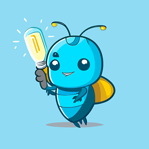lightning bug mascot for education app, kid friendly, light blue accent color, vector art