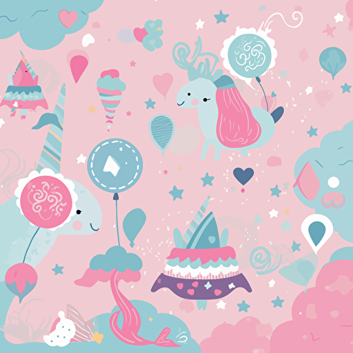 children room, unicorn,design vector texture, kawaii, pink, azure color, HD, multicolor 6144x6144