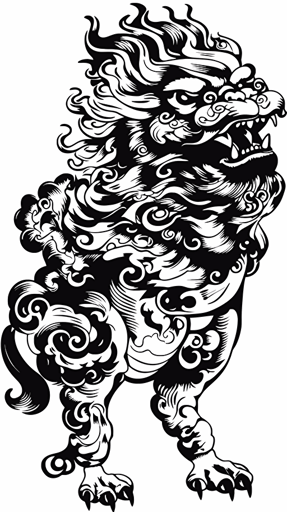 vector of a shisa guardian lion-dog, side view black and white