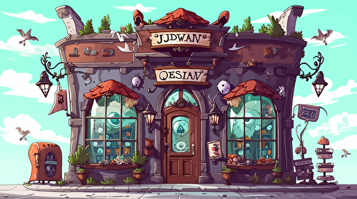 vector illustration, Quirky Fantasy Shop, 2d animation, anime, vector image