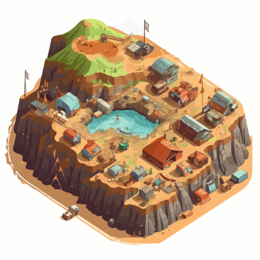 / a landfill stylized, seen from above, vector art, isometric