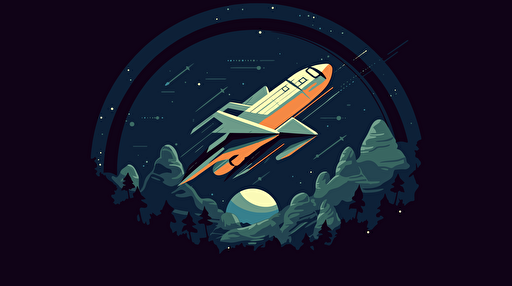 a space shuttle heading toward a jungle planet, viewed from space, simple vector illustration