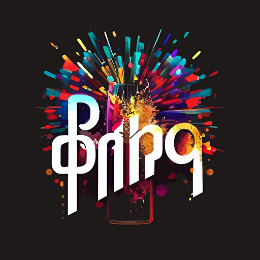 Vector logo representing a party booking app. Burst of fireworks, wine glass, letters PH