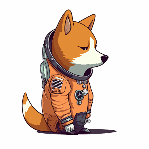 2/3 left side profile shot, cartoon 2d, Shiba Inu astronaut outfit, cartoon anime, gummy colors, Vector illustration, white background