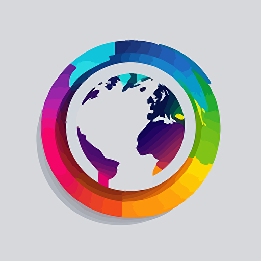 flat vector logo of circle, gradient, plane around the earth, simple minimal, by Ivan Chermayeff