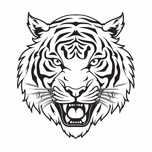 tiger head ignorant style No Shadow. Cartoon. Coloring page. Vector. Simple.