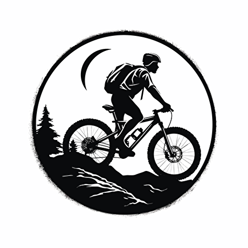 stick figure logo of a guy on a mountain bike with no background vector style image black and white