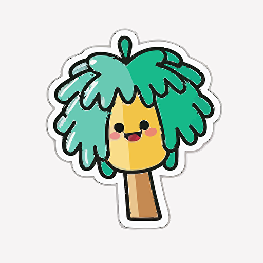 sticker, Happy Colorful palmetto tree wearing Headphnes, kawaii, contour, vector, white background