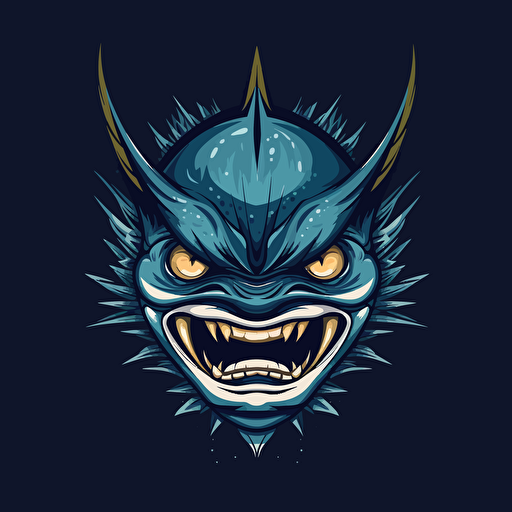 /clean vector logo, mad tuna, looking tough, modern, 2 colors, front view