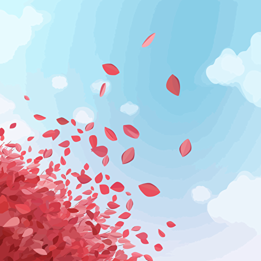 red flower petals blowing in the wind. November sky. Vector illustration