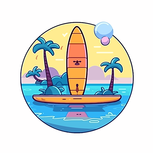 sup board, sea, summer, cartoon style, vector logo