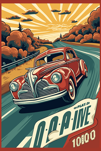 1940's car racing sport event in cartoon vector style,
