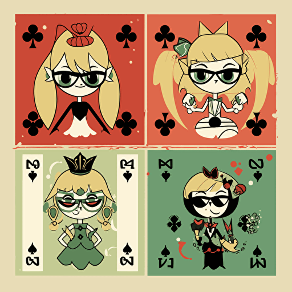 Powerpuff Girls, Powerpuff Girls as playing card, Simple, Minimalist, painting, illustration, vector
