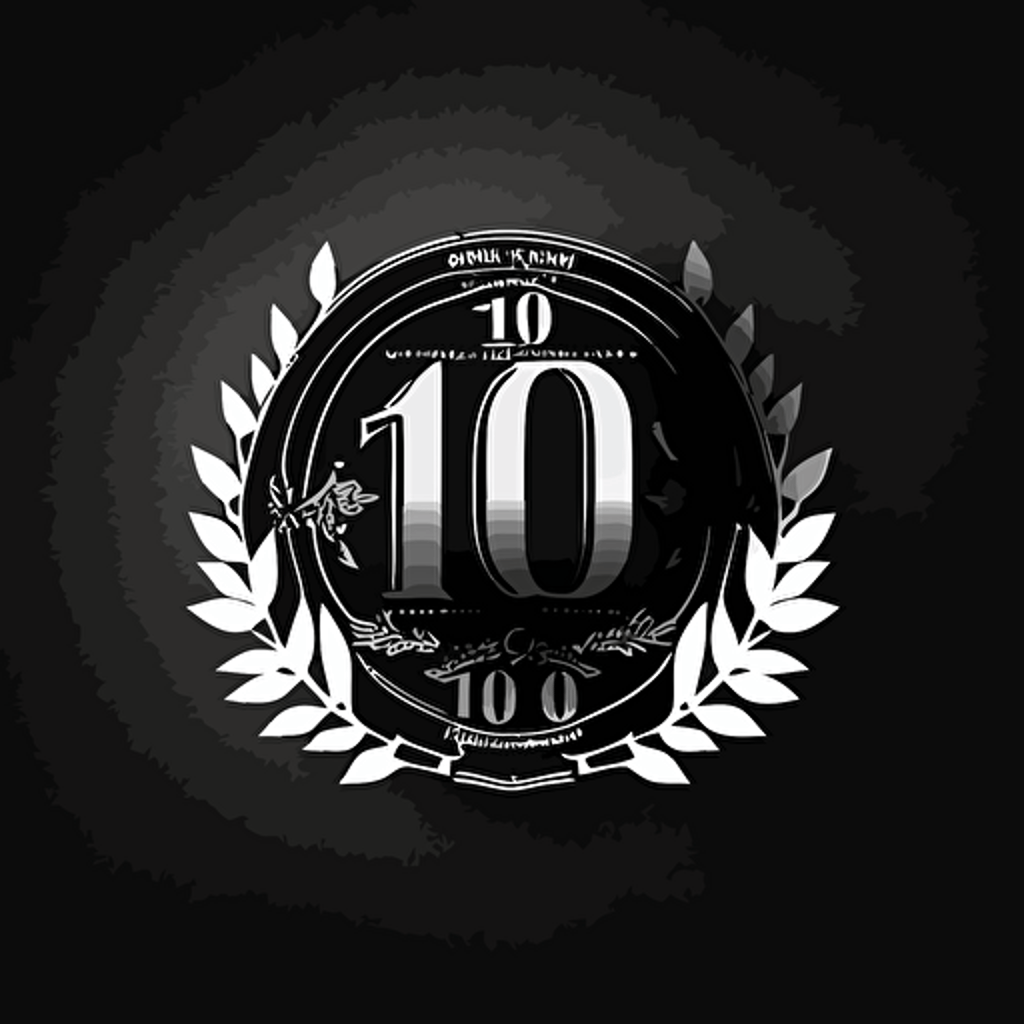 create a minimalistic 10th anniversary logo, 2d, black and white, vector, 10 years