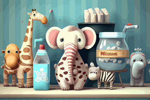 zoo animals party with baking soda everywhere, vector art