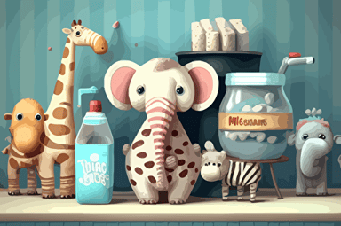 zoo animals party with baking soda everywhere, vector art