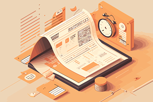 create a featured image of a blog article about intelligent document processing that is accurate, saves hours of manual data entry with high volume of data. The image should evoke a sense of time and money savings with high accuracy. vector illustation, light orange background